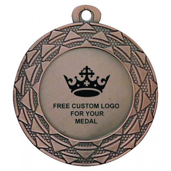 PACK OF 100 BULK BUY 40MM COPPER MEDALS, RIBBON AND CUSTOM LOGO **AMAZING VALUE**